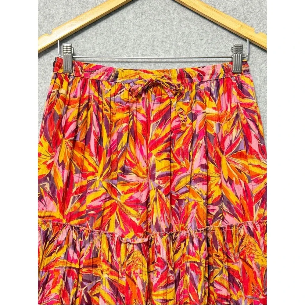 Vintage Jane Ashley Prairie Skirt Size Large Petite Red Orange Elastic Waist